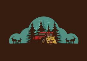camping à côté de la voiture dans l'illustration de la forêt