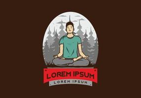 illustration d'une personne faisant du yoga et méditant à l'extérieur dans une forêt dans la nature parmi les pins vecteur