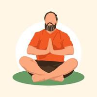 homme faisant du yoga. homme barbu assis en position du lotus. illustration conceptuelle pour le yoga, la méditation, la relaxation, le repos, un mode de vie sain. style sans visage, illustration vectorielle plane. vecteur