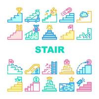 icônes de collection escalier et réalisation set vector
