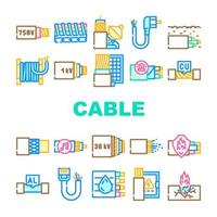 câble, fil, système électrique, icônes, ensemble, vecteur
