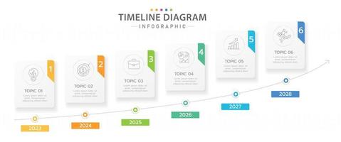 modèle d'infographie pour les entreprises. Calendrier de diagramme de chronologie en 6 étapes avec flèches de progression, infographie vectorielle de présentation. vecteur