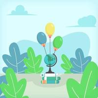 livres avec un globe et des ballons concept de design illustration plat vecteur