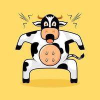 vache mignonne debout avec une expression de choc. dessin animé, mascotte, animal et style de personnage. orange, noir et blanc. adapté au logo, à l'icône, au symbole, à la conception de t-shirt et au signe vecteur