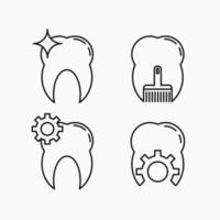 ensemble d'icônes de ligne dentaire. dents avec balai, dents avec engrenages et dents avec concept étincelant. noir et blanc. adapté au logo, à l'icône, au symbole ou au signe vecteur