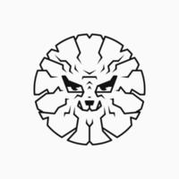 concept de logo de cercle de tête de lion. style animal, personnage, dessiné à la main et dessin au trait. adapté au logo, à l'icône, à l'emblème, au symbole et au signe. comme la conception de t-shirt et le logo de la mascotte vecteur