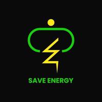 économiser le logo de l'énergie. ce logo est une combinaison de concept d'étreinte humaine et d'éclair. vert, jaune et noir. ligne, logo moderne, simple et élégant. adapté au logo, à l'icône, au symbole ou au signe vecteur
