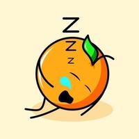 joli personnage orange avec feuille, expression de sommeil et yeux fermés. dessin animé, émoticône, logotype moderne, frais, contour et mascotte. adapté au logo, à l'icône et au signe vecteur
