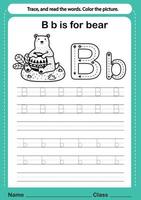 exercice alphabet b avec vocabulaire de dessin animé pour illustration de livre à colorier, vecteur
