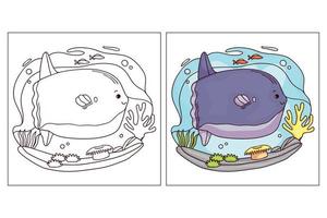 créature marine mignonne dessinée à la main pour la page de coloriage poisson mola vecteur