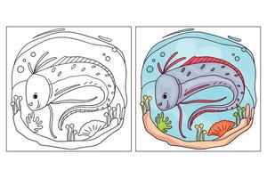créature marine mignonne dessinée à la main pour la page de coloriage oarfish vecteur