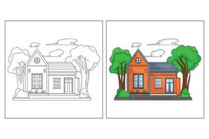 coloriage de jolies maisons dessinées à la main 4 vecteur