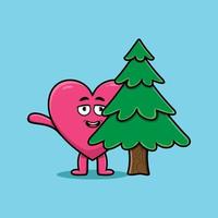 mignon dessin animé charmant coeur personnage cachant arbre vecteur