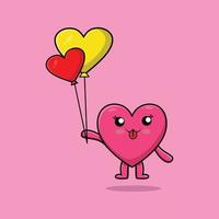 dessin animé joli coeur flottant avec ballon d'amour vecteur
