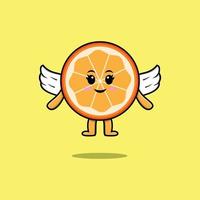personnage de dessin animé mignon fruit orange portant des ailes vecteur