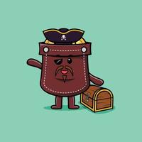 pirate de poche dessin animé mignon avec boîte au trésor vecteur