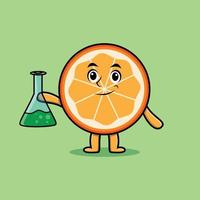 personnage de dessin animé mignon fruit orange en tant que scientifique vecteur