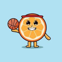 dessin animé mignon fruit orange jouant au basket vecteur