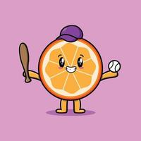 dessin animé mignon fruit orange jouant au baseball vecteur