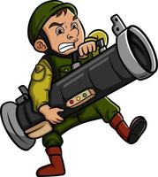 le soldat en colère tire avec le bazooka vecteur