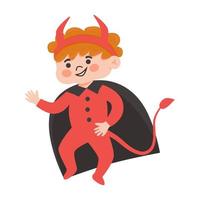 fête costumée d'halloween pour enfants. mignon garçon gingembre en costume de diable d'halloween. vecteur