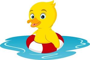 mignon bébé petit dessin animé de canard nageant sur un anneau gonflable