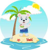 mignon, ours polaire, dessin animé, à, plage tropicale vecteur