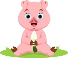 dessin animé mignon bébé cochon tenant un radis blanc