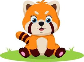 dessin animé mignon panda rouge assis dans l'herbe vecteur