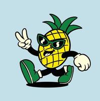 illustration vectorielle de mascotte d'ananas vintage vecteur