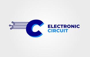 lettre c avec élément de conception de logo vectoriel initial de décoration de circuit électronique