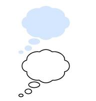 pensée de nuage de bulle. icône de bande dessinée de conversation et de pensées. illustration de dessin animé plat bleu vecteur