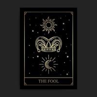la carte de tarot des arcanes majeurs de la magie du fou dans un style doré dessiné à la main vecteur