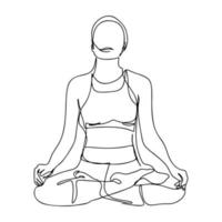 un dessin au trait, une seule ligne continue croquis femme femme faisant du yoga vecteur