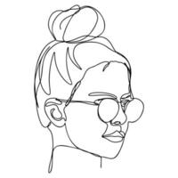 un dessin au trait, une seule ligne continue croquis femme visage féminin avec des lunettes de soleil vecteur