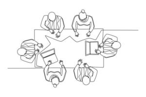 un seul dessin au trait. divers hommes d'affaires lors d'une réunion. travail d'équipe uni pour réussir. vecteur de conception de dessin de ligne continue de concept.