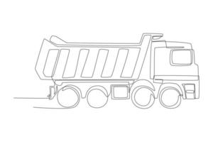 camion benne à dessin continu à une ligne. concept de construction de routes et de bâtiments. illustration graphique vectorielle de dessin à une seule ligne. vecteur