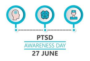 la journée de sensibilisation au trouble de stress post-traumatique est célébrée le 27 juin. vecteur de mois ptsd pour affiche, bannière, web, application. icône de la santé mentale et de la dépression.