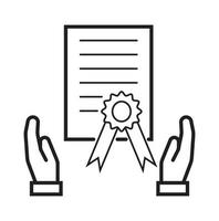 accorder le vecteur d'icône. certificat, symbole de diplôme dans le style de contour. illustration de l'obtention du diplôme réussie. soutenance de thèse