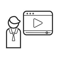 vecteur d'icône de conférencier. présentation d'entreprise dans le style de contour. présentateur, signe de webinaire. travail à distance, enseignement à distance, illustration d'apprentissage en ligne pour le site Web. élections, symbole des débats politiques.