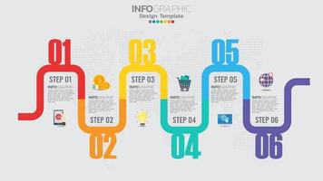 modèle d'infographie avec diagramme de processus de flux de travail à 6 éléments. vecteur