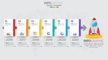 modèle d'infographie avec diagramme de processus de flux de travail à 6 éléments. vecteur