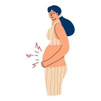 l'apparition de contractions chez une femme enceinte. le risque de fausse couche en fin de grossesse. illustration vectorielle dessinée à la main vecteur