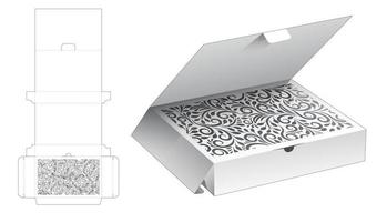 boîte au pochoir cachée avec modèle de découpe à rabat supérieur et maquette 3d vecteur