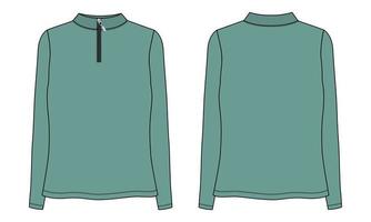 manches longues avec demi-fermeture éclair, col haut, modèle de couleur verte d'illustration vectorielle de sweat-shirt pour dames vecteur