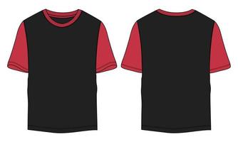 modèle d'illustration vectorielle de croquis plat de mode technique de t-shirt de couleur rouge et noir à deux tons vecteur
