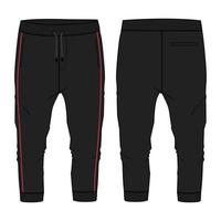 pantalons de survêtement mode technique croquis plat illustration vectorielle modèle de couleur noire vues avant arrière vecteur