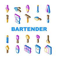 icônes de collection d'accessoires barman set vector