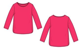 manches longues col rond t shirt robe design illustration vectorielle modèle de couleur rose pour dames vecteur
