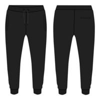 jogger pantalons de survêtement mode technique croquis plat illustration vectorielle modèle de couleur noire vecteur